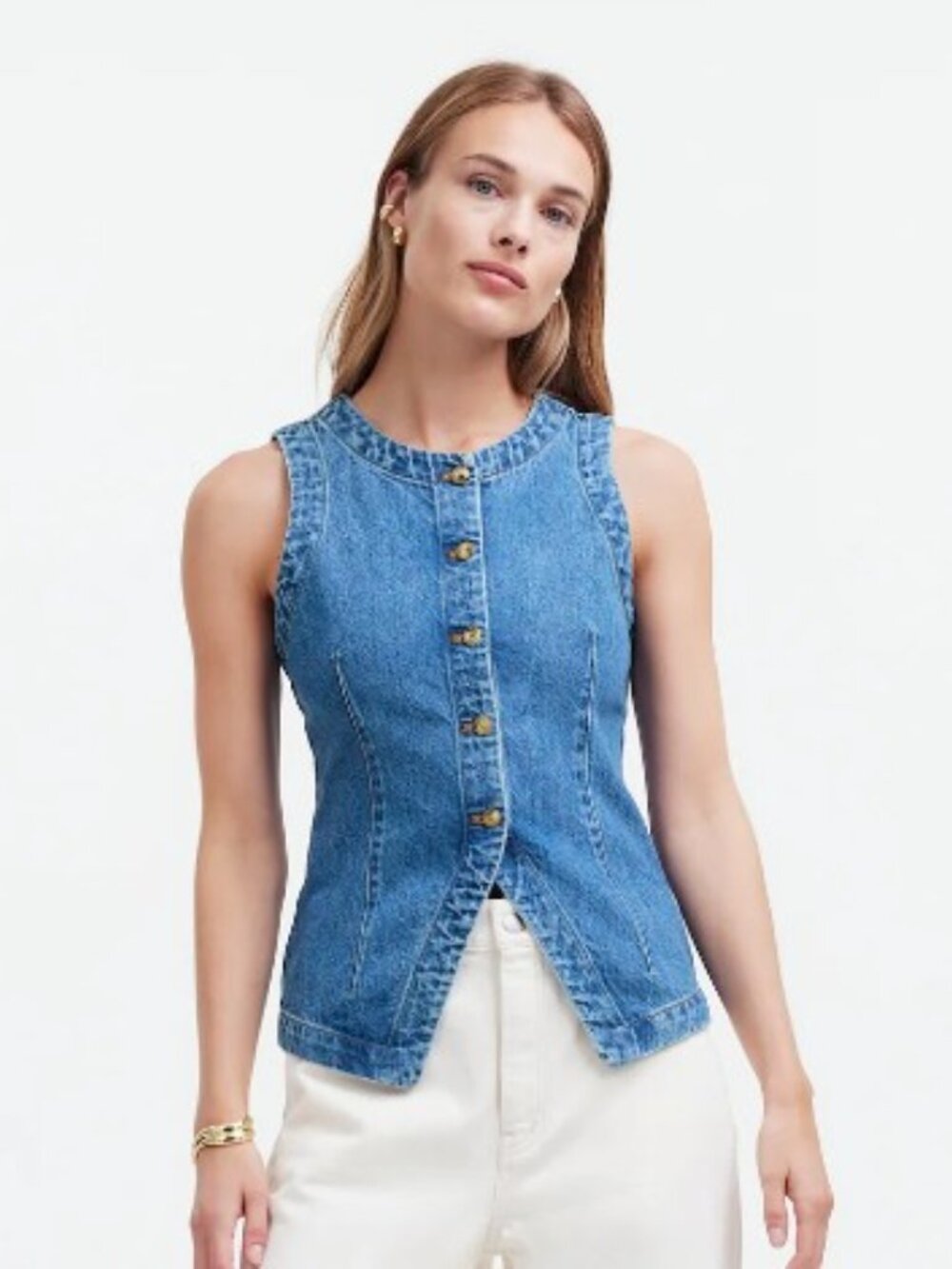 Madewell Denim Crewneck Vest in Java, Size 4 - Picture 9 of 9